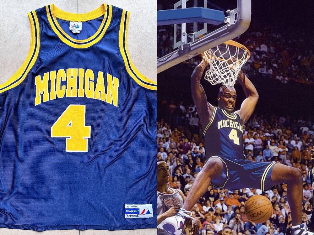 WEBBER #4 Michigan Wolverines 90s MAJESTIC jersey XL navy NCAA basketball vtg